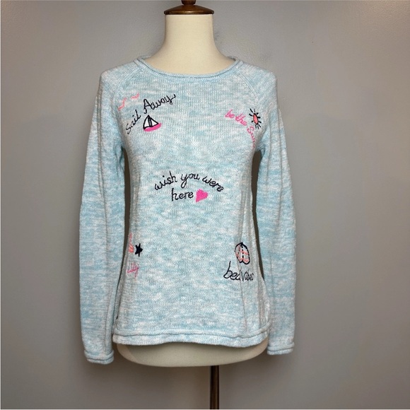 Lilly Pulitzer Danette Sweater Blue Marl Sail-abration Embroidery Beach Size XS - Picture 2 of 14